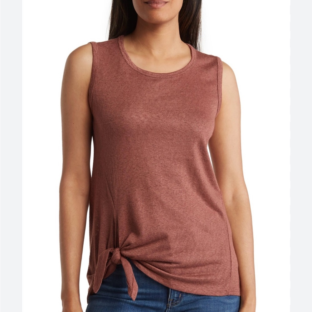 19 BOBEAU Crewneck Tank Size M Red Brown Poly Rayon Blend Knotted Waist MSRP$58